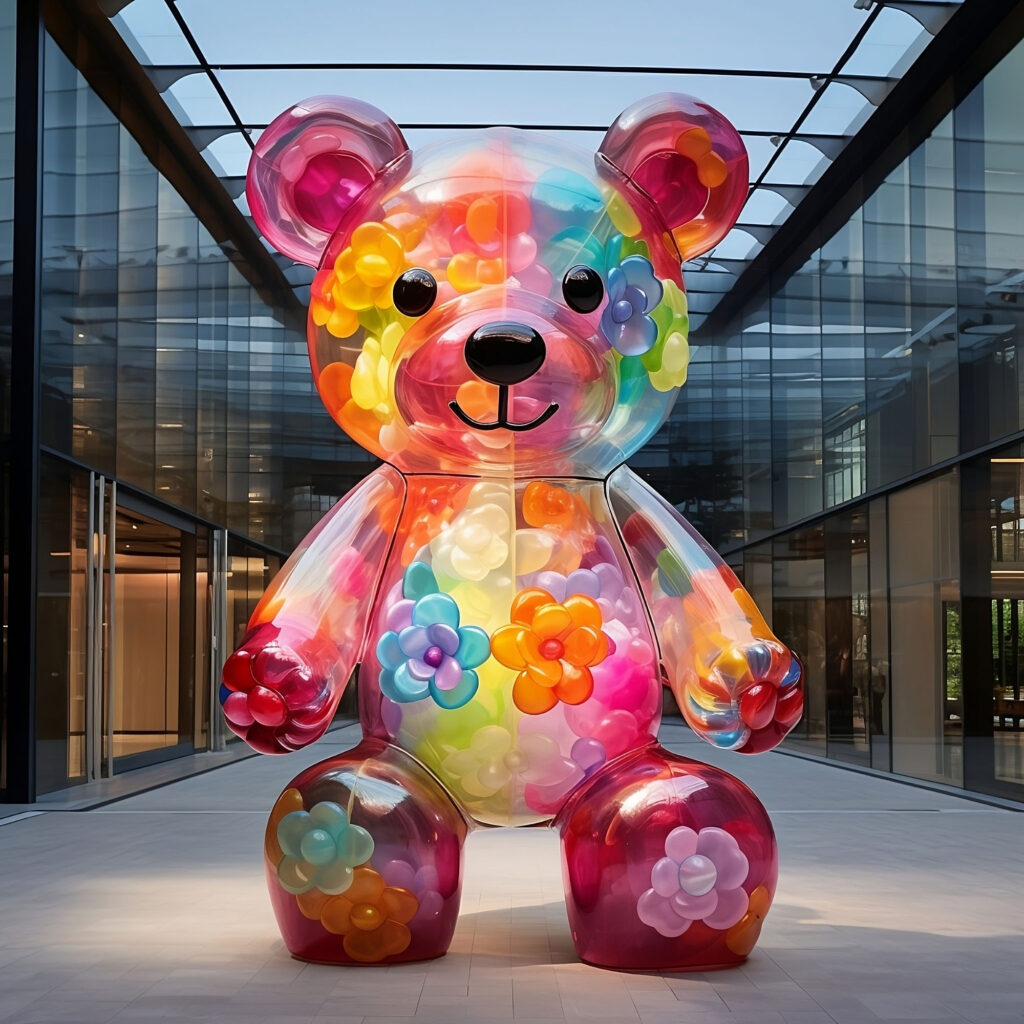 a large inflatable bear in a building