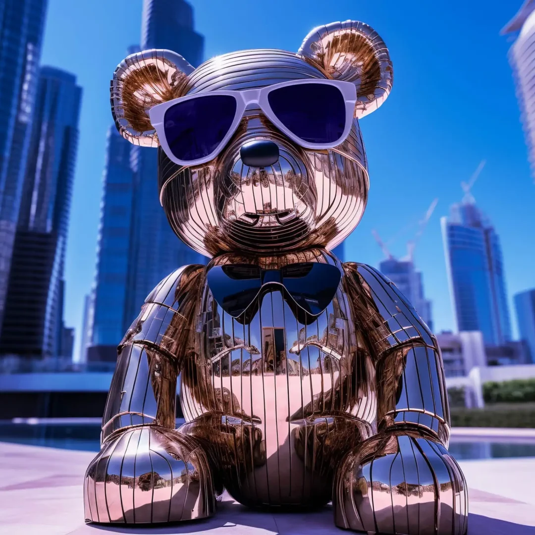 a statue of a teddy bear wearing sunglasses